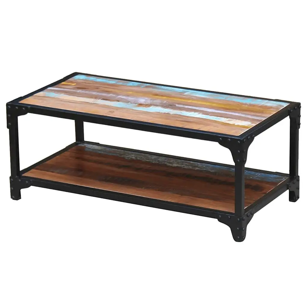 Vintage Solid Reclaimed Wood Coffee Table with Storage