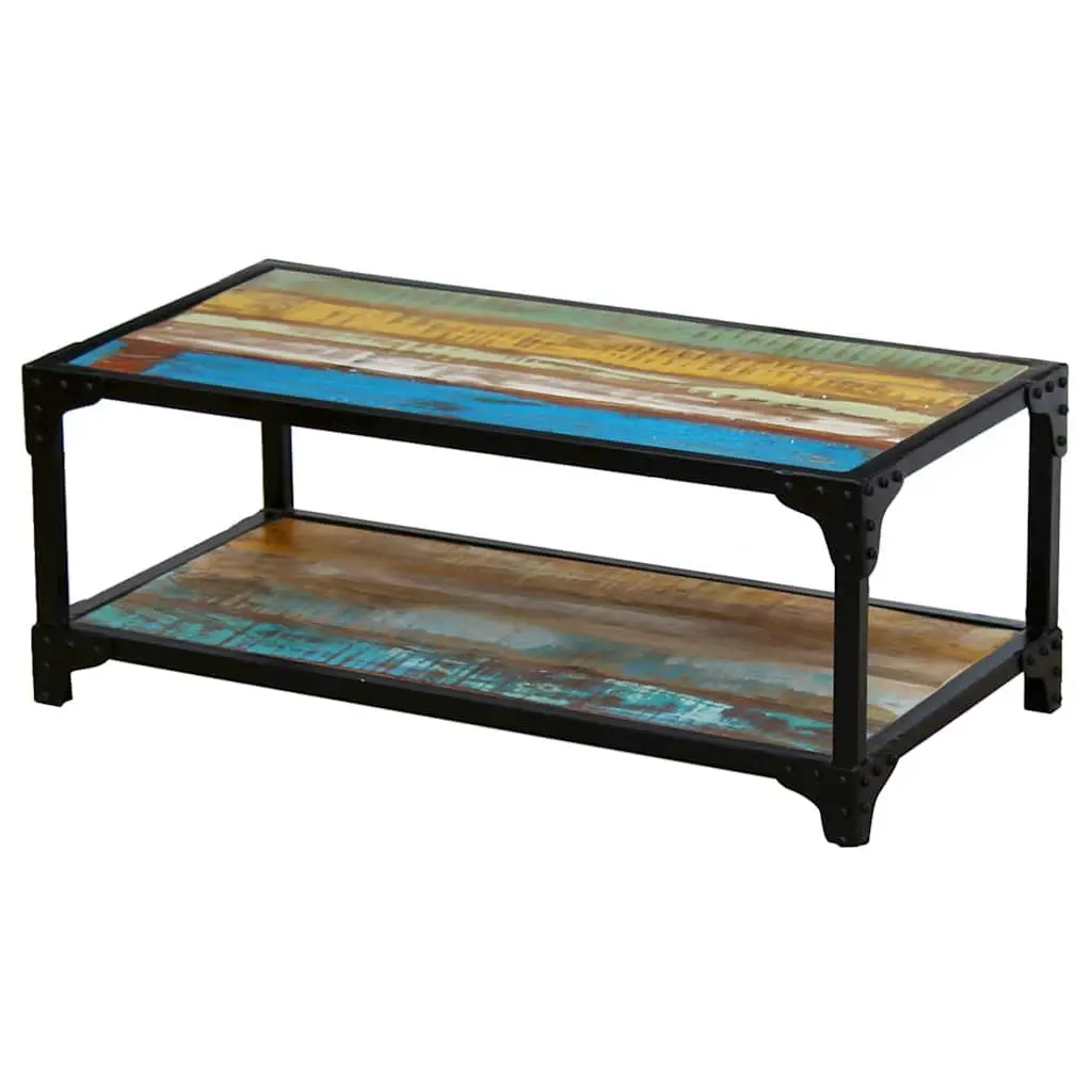 Vintage Solid Reclaimed Wood Coffee Table with Storage