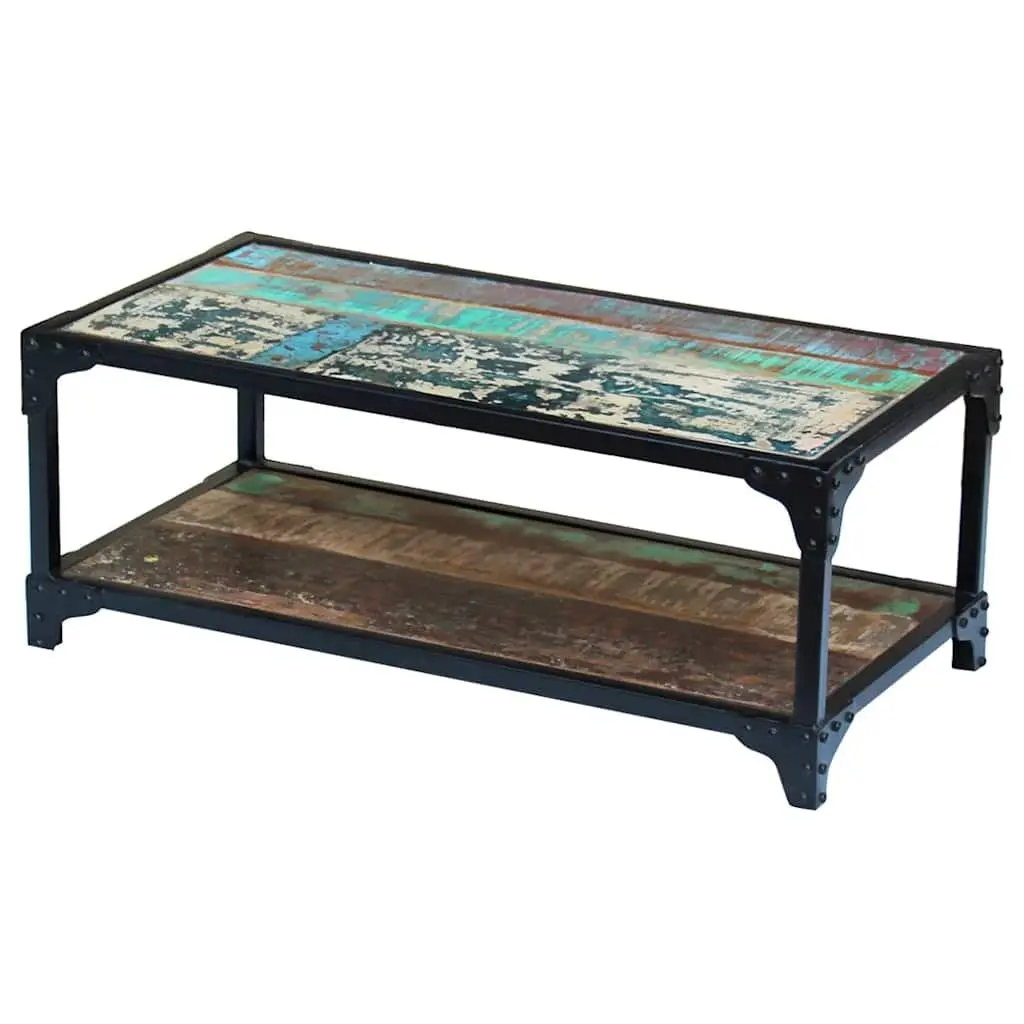 Vintage Solid Reclaimed Wood Coffee Table with Storage