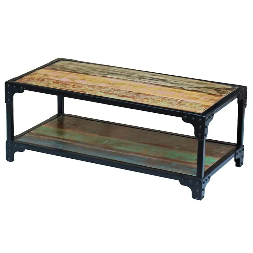 Vintage Solid Reclaimed Wood Coffee Table with Storage