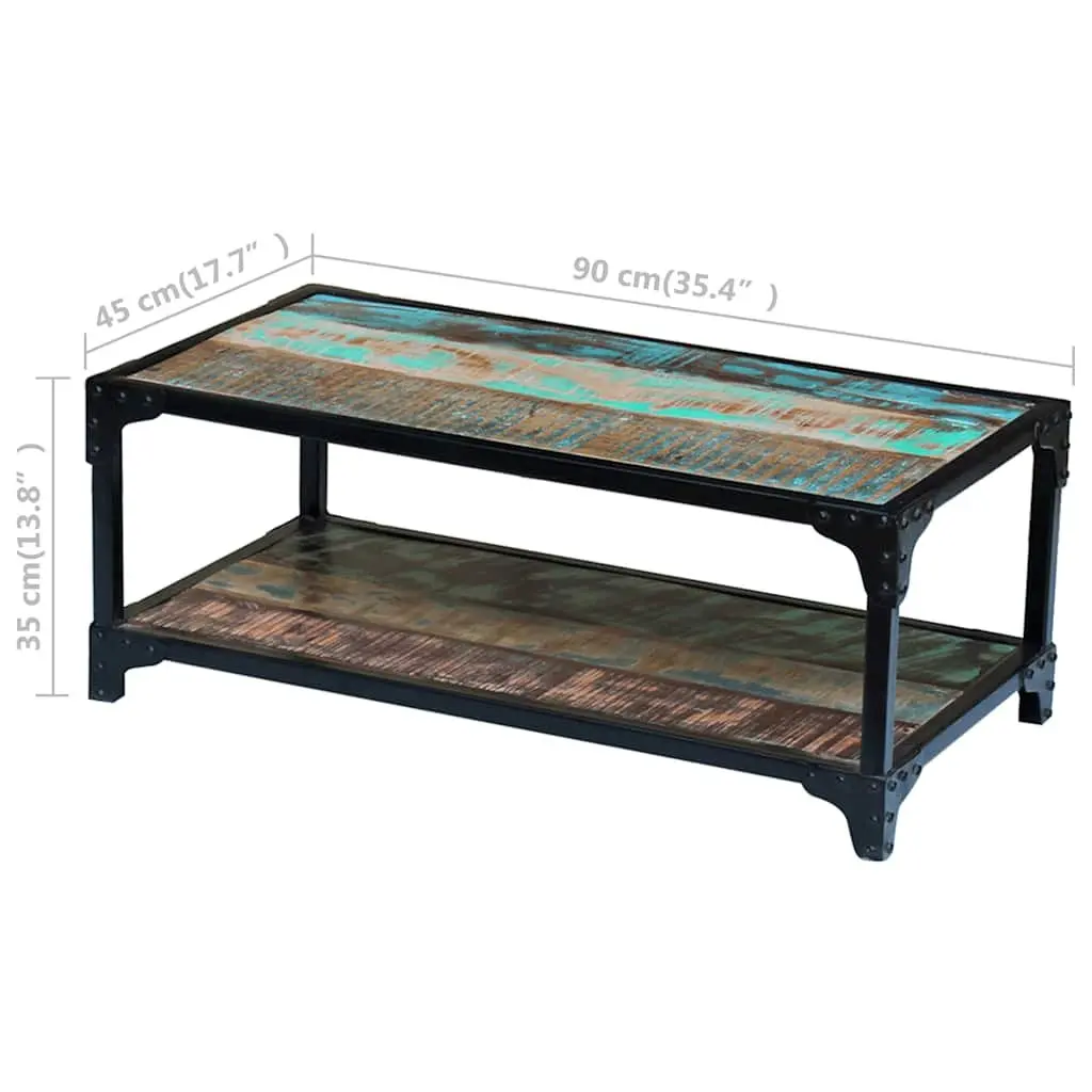 Vintage Solid Reclaimed Wood Coffee Table with Storage
