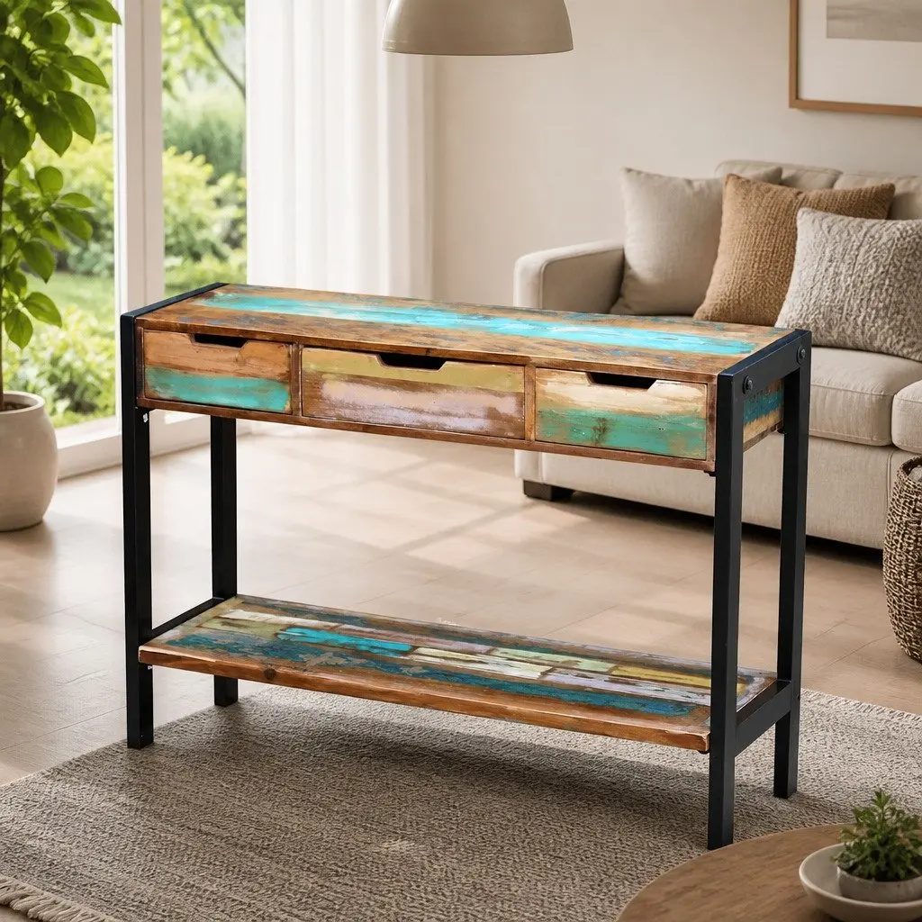 Reclaimed Wood Sideboard with 3 Drawers for Storage