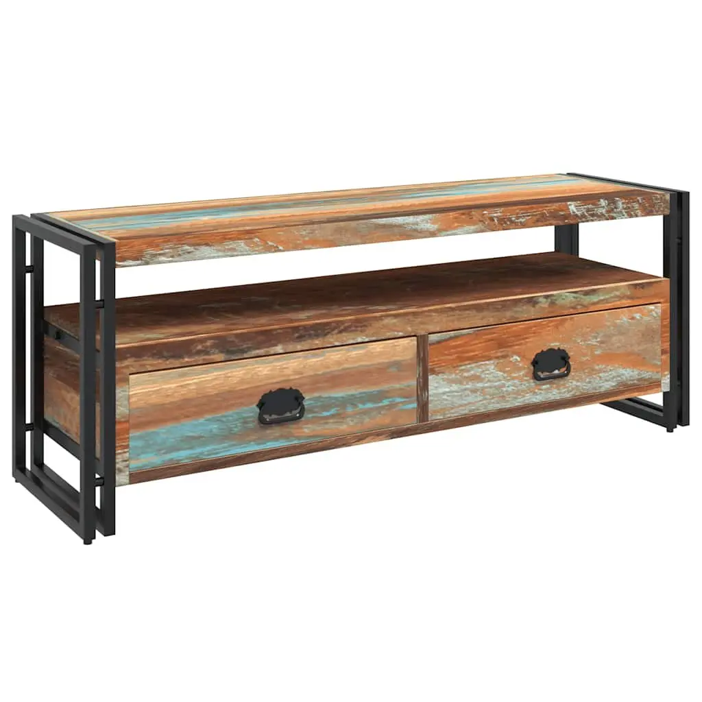TV Cabinet Vintage Style Solid Reclaimed Wood 2 Drawer 1 Shelf Steel Frame