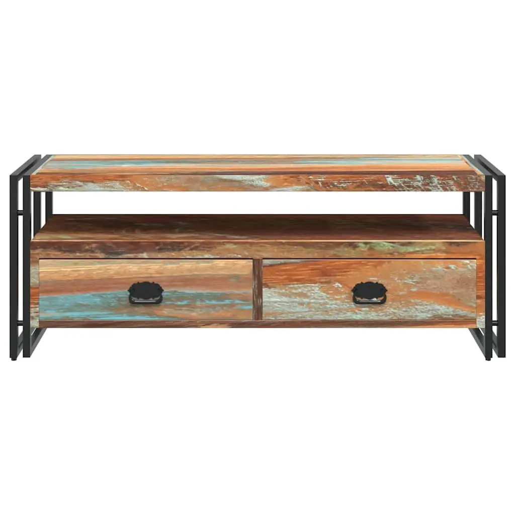 TV Cabinet Vintage Style Solid Reclaimed Wood 2 Drawer 1 Shelf Steel Frame