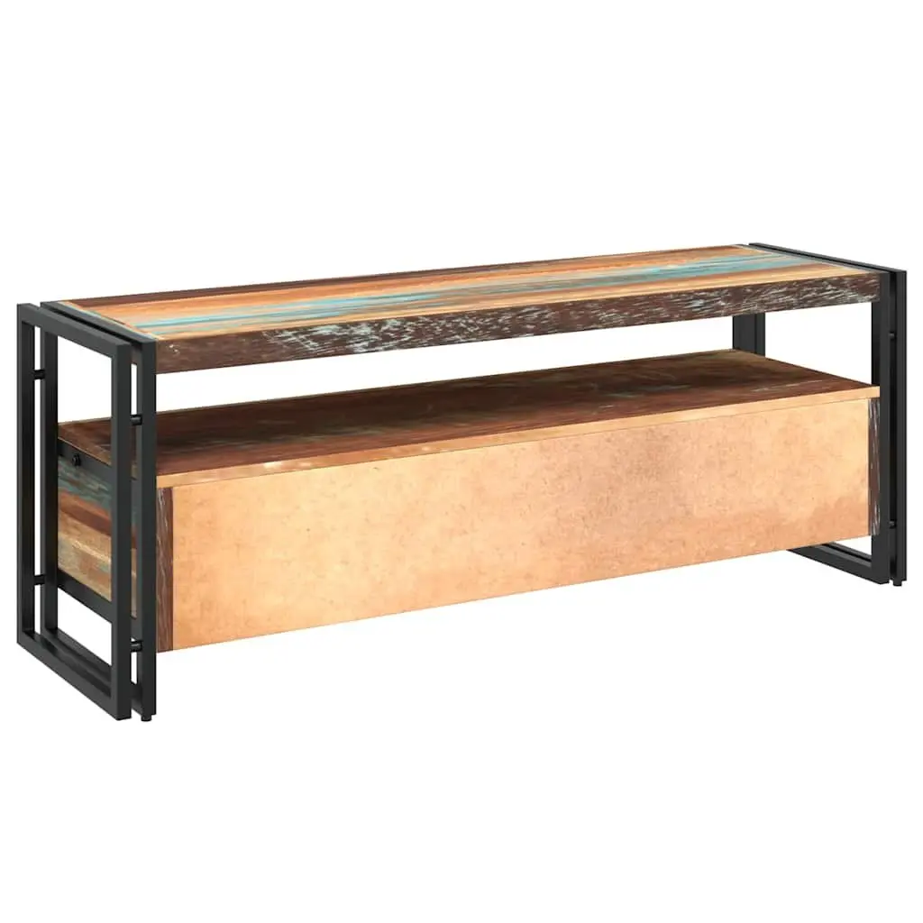 TV Cabinet Vintage Style Solid Reclaimed Wood 2 Drawer 1 Shelf Steel Frame