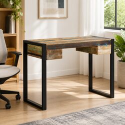 Charming Vintage-Style Reclaimed Wood Desk with Drawers
