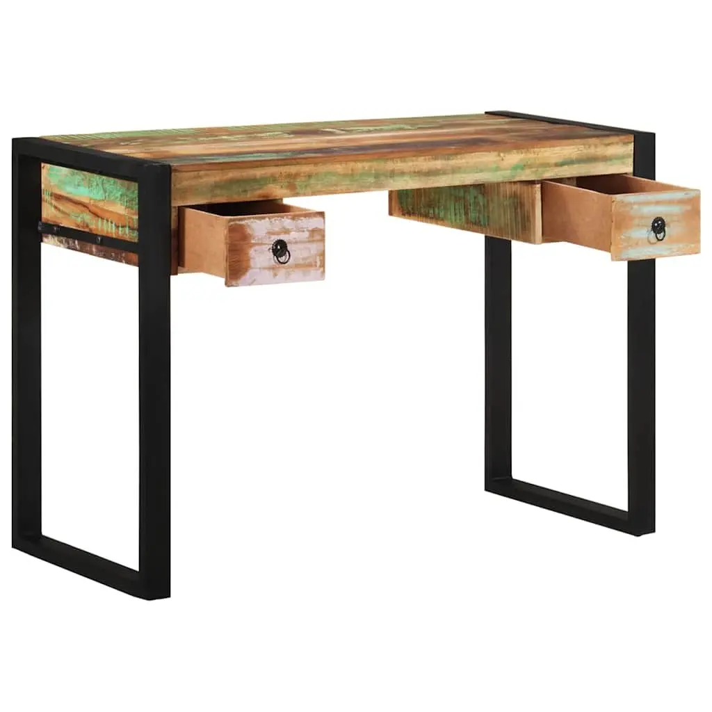 Solid Reclaimed Wood Desk with Drawers Vintage Style Office Computer Study Table