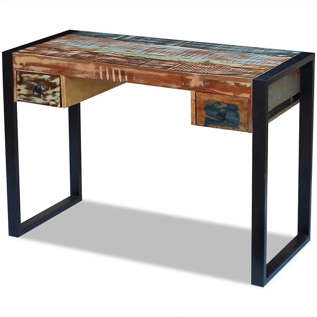 Solid Reclaimed Wood Desk with Drawers Vintage Style Office Computer Study Table