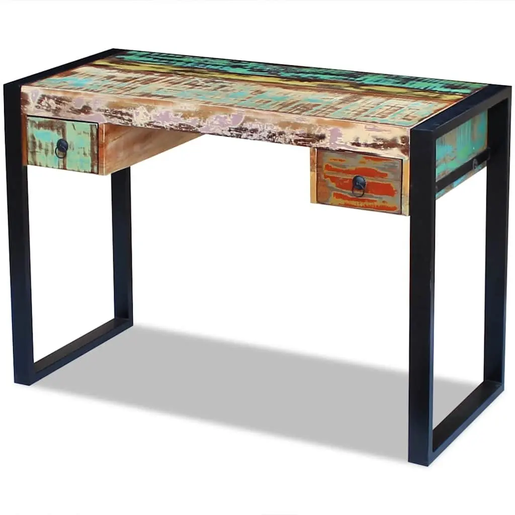 Solid Reclaimed Wood Desk with Drawers Vintage Style Office Computer Study Table