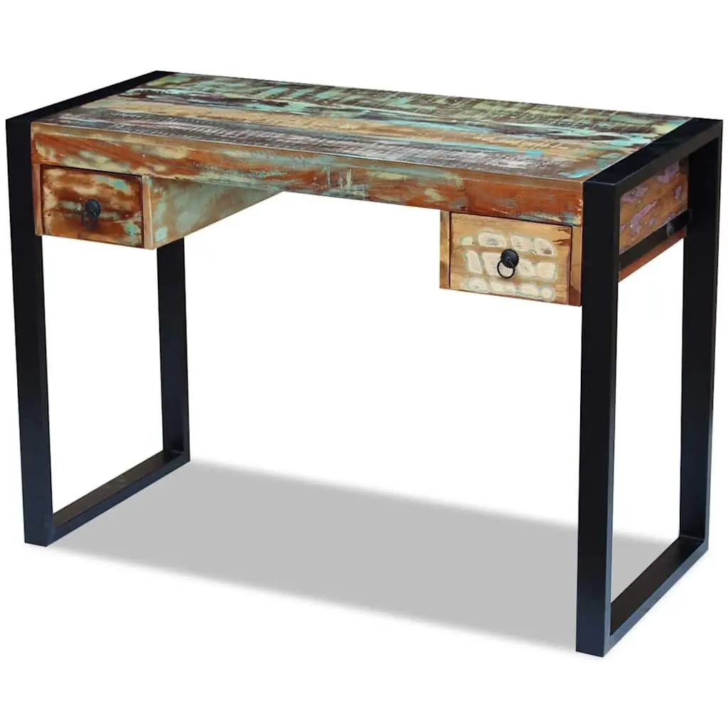 Solid Reclaimed Wood Desk with Drawers Vintage Style Office Computer Study Table