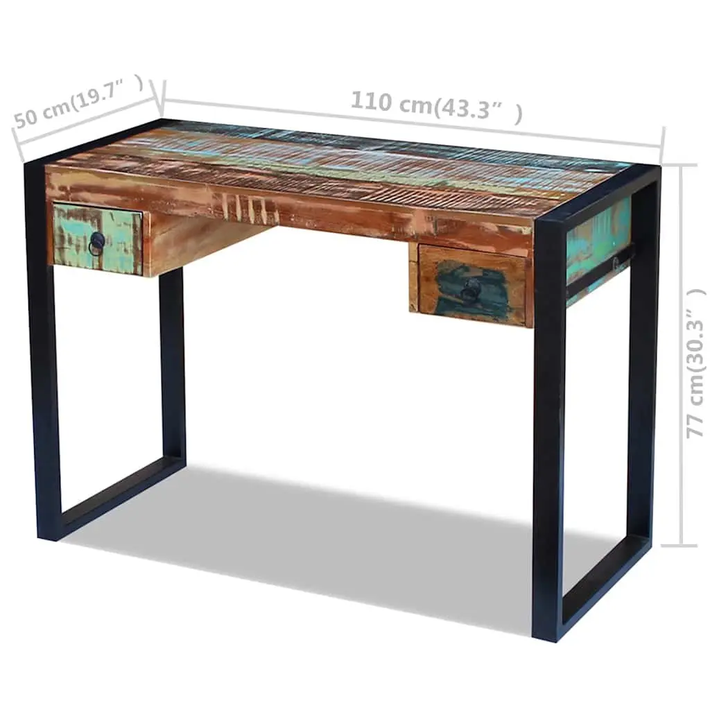 Solid Reclaimed Wood Desk with Drawers Vintage Style Office Computer Study Table
