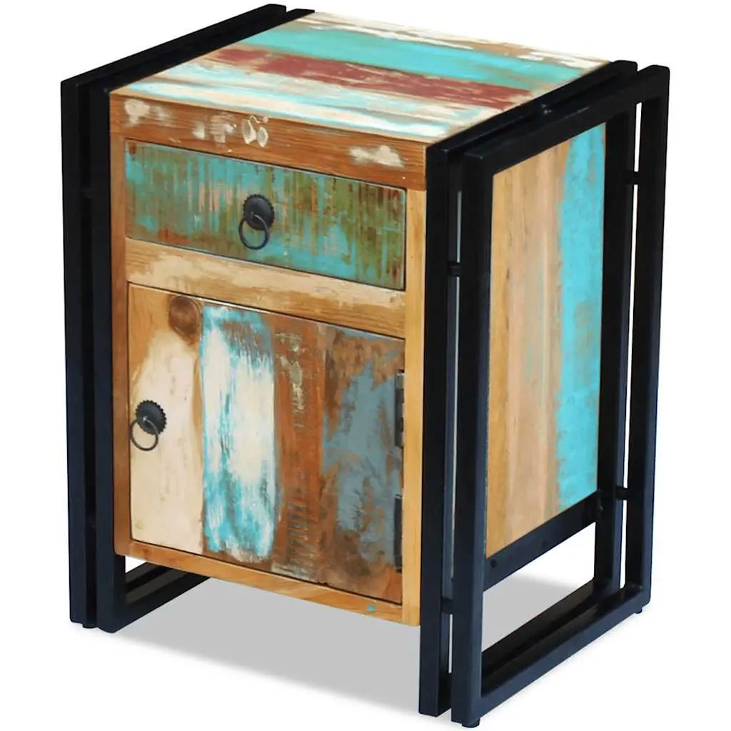 Vintage-Style Solid Reclaimed Wood Bedside Cabinet