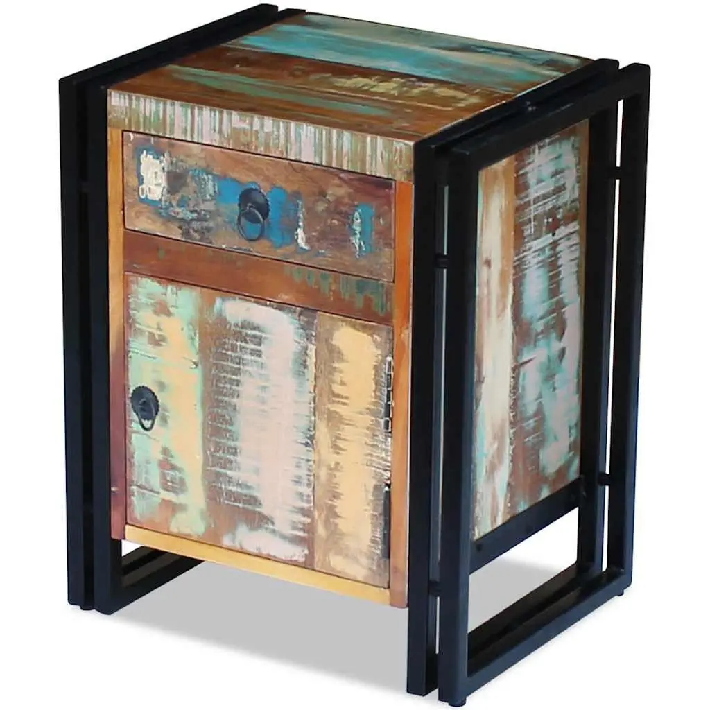 Vintage-Style Solid Reclaimed Wood Bedside Cabinet