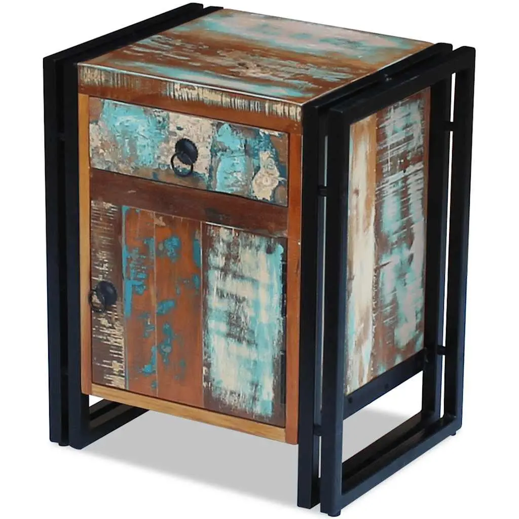 Vintage-Style Solid Reclaimed Wood Bedside Cabinet