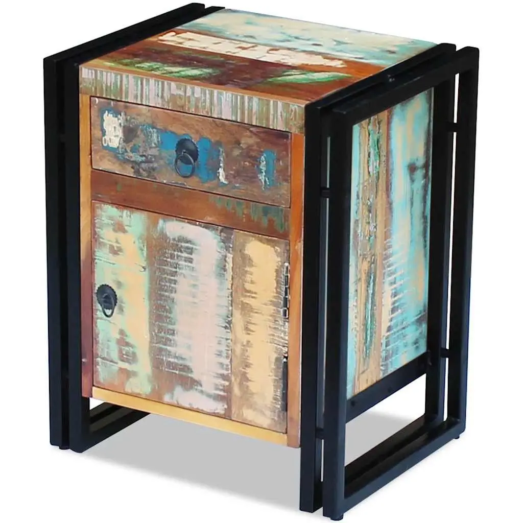 Vintage-Style Solid Reclaimed Wood Bedside Cabinet