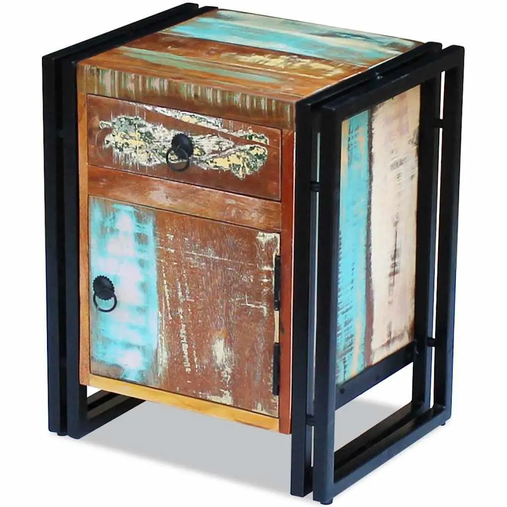 Vintage-Style Solid Reclaimed Wood Bedside Cabinet