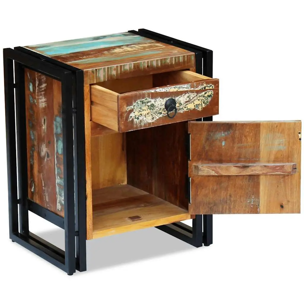 Vintage-Style Solid Reclaimed Wood Bedside Cabinet