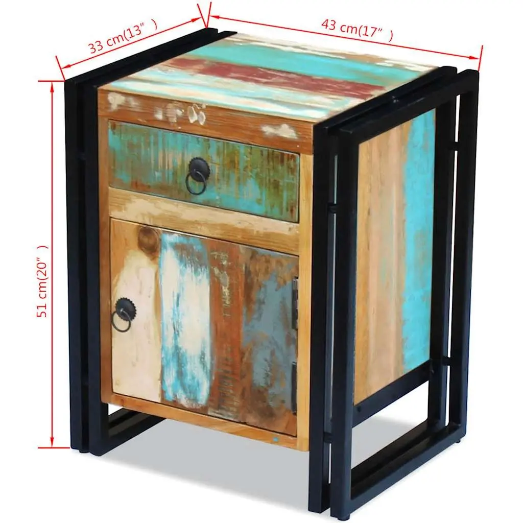Vintage-Style Solid Reclaimed Wood Bedside Cabinet