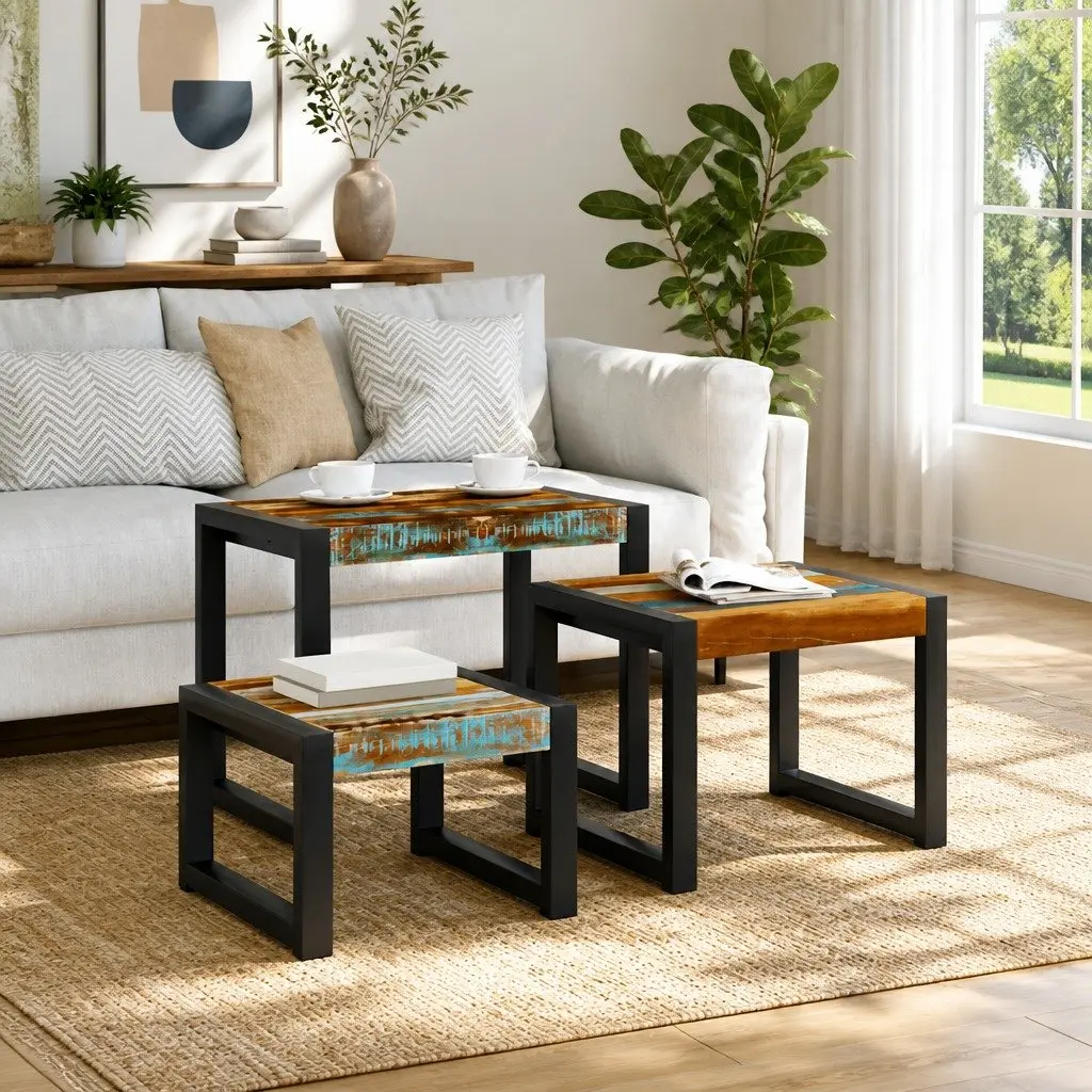 Three Piece Nesting Tables in Solid Reclaimed Wood