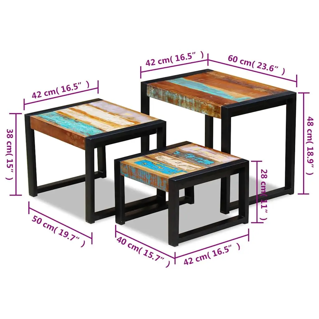 Three Piece Nesting Tables in Solid Reclaimed Wood