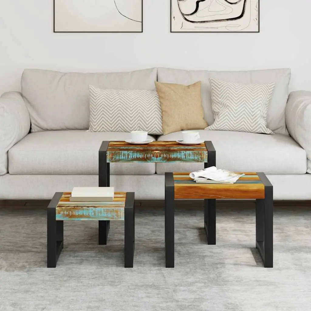 Three Piece Nesting Tables in Solid Reclaimed Wood