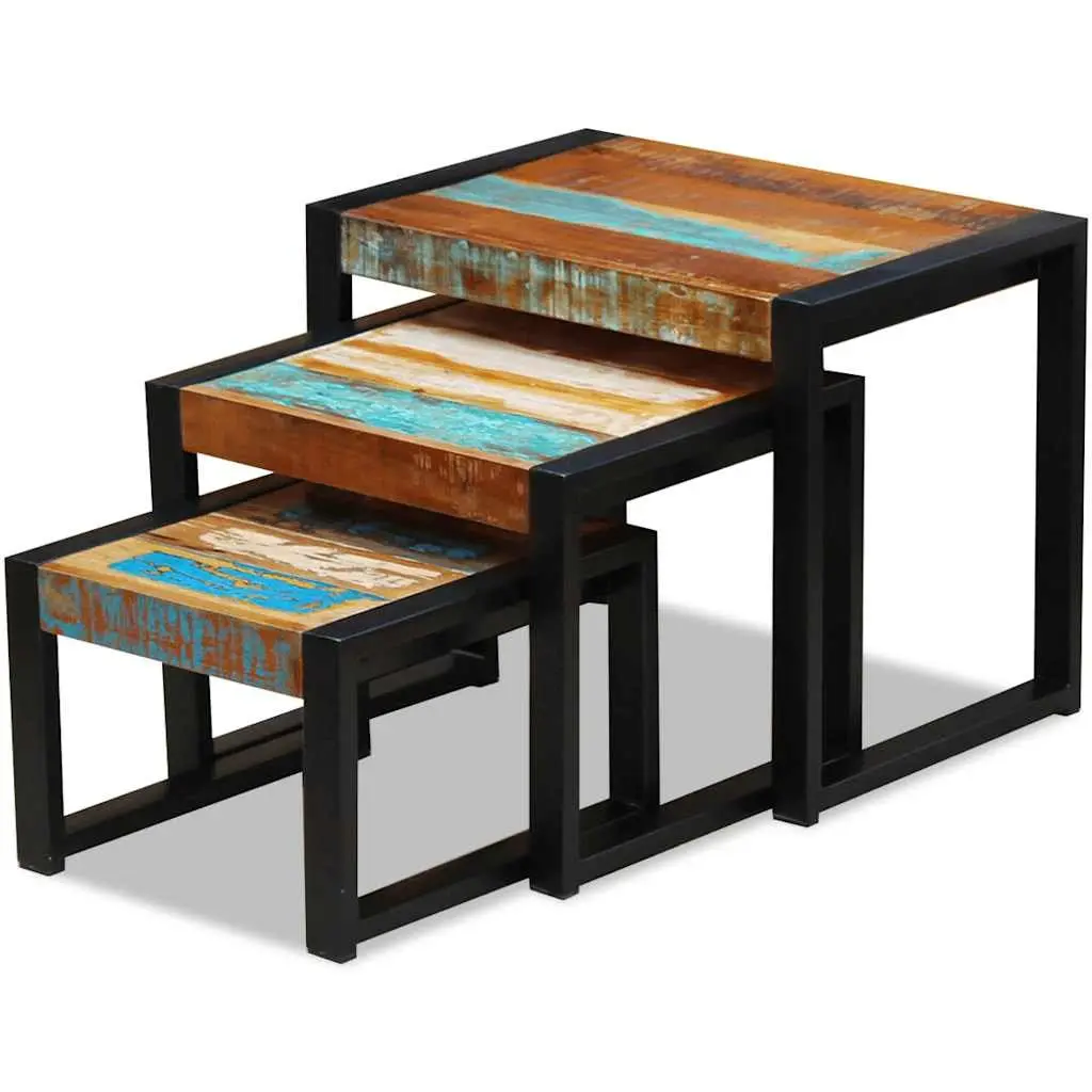 Three Piece Nesting Tables in Solid Reclaimed Wood