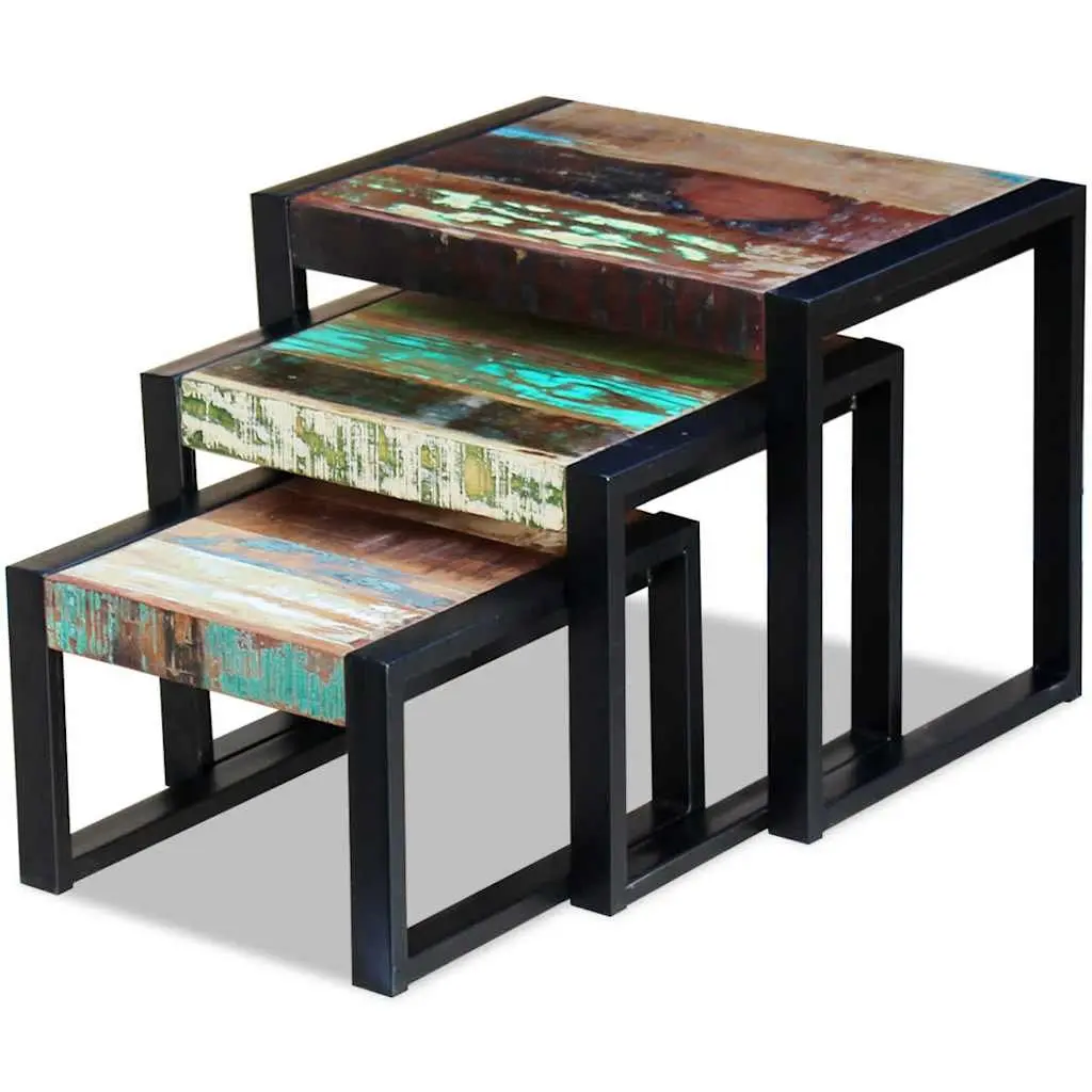 Three Piece Nesting Tables in Solid Reclaimed Wood
