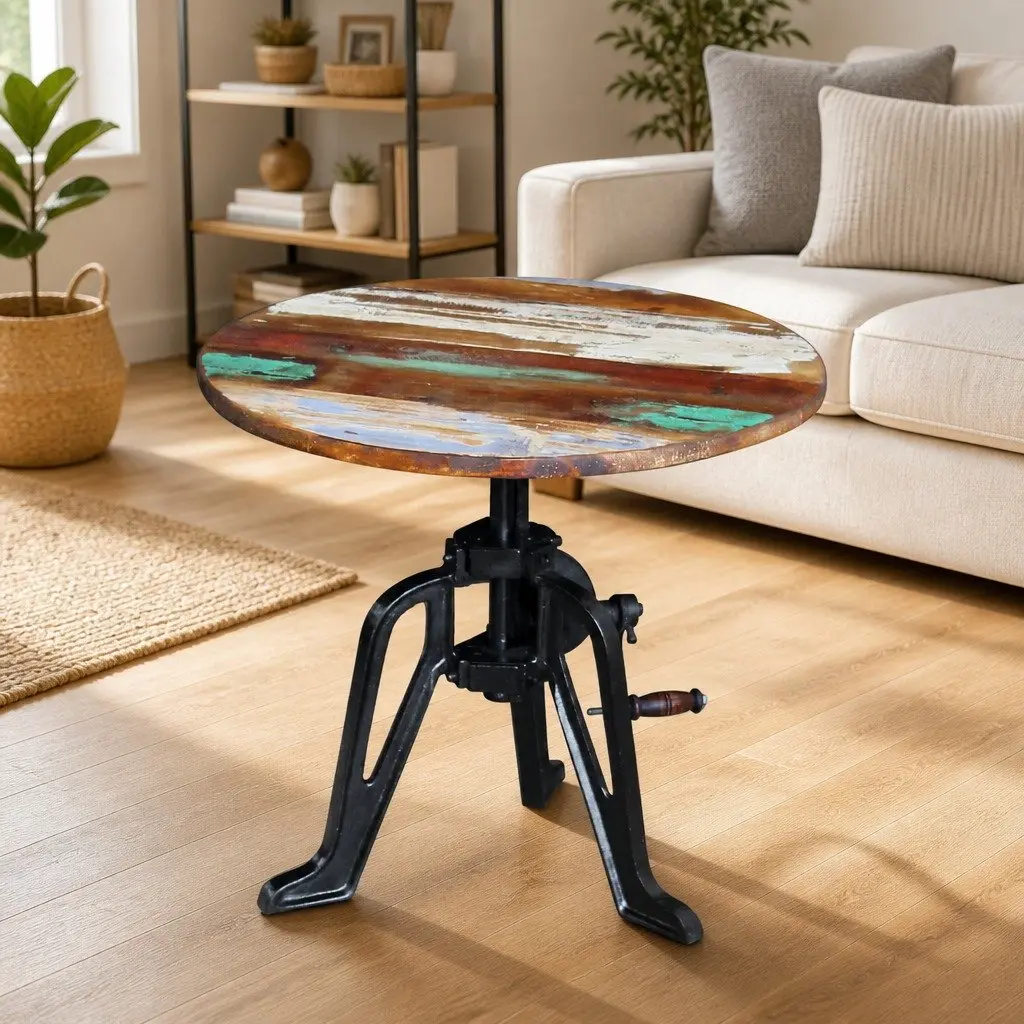 Adjustable Height End Table in Reclaimed Wood