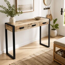 Warm Mango Wood Console Table with 3 Drawers
