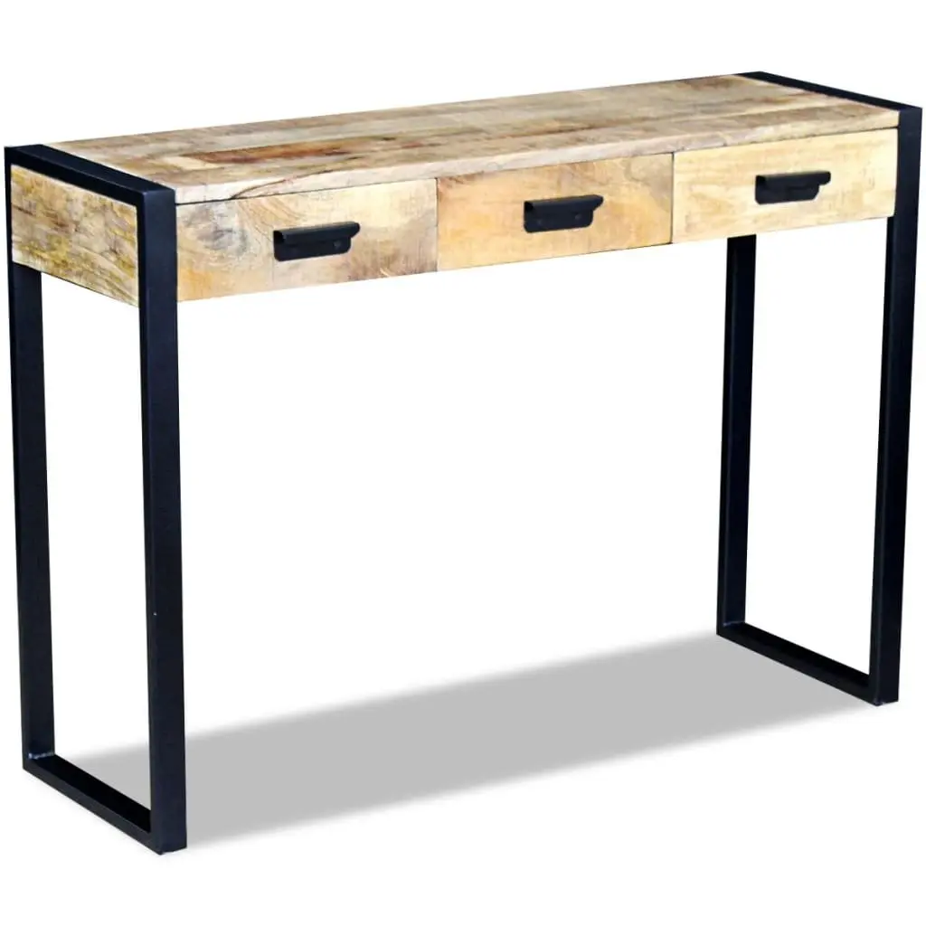 Console Table with 3 Drawers Solid Mango Wood Industrial Style End Table