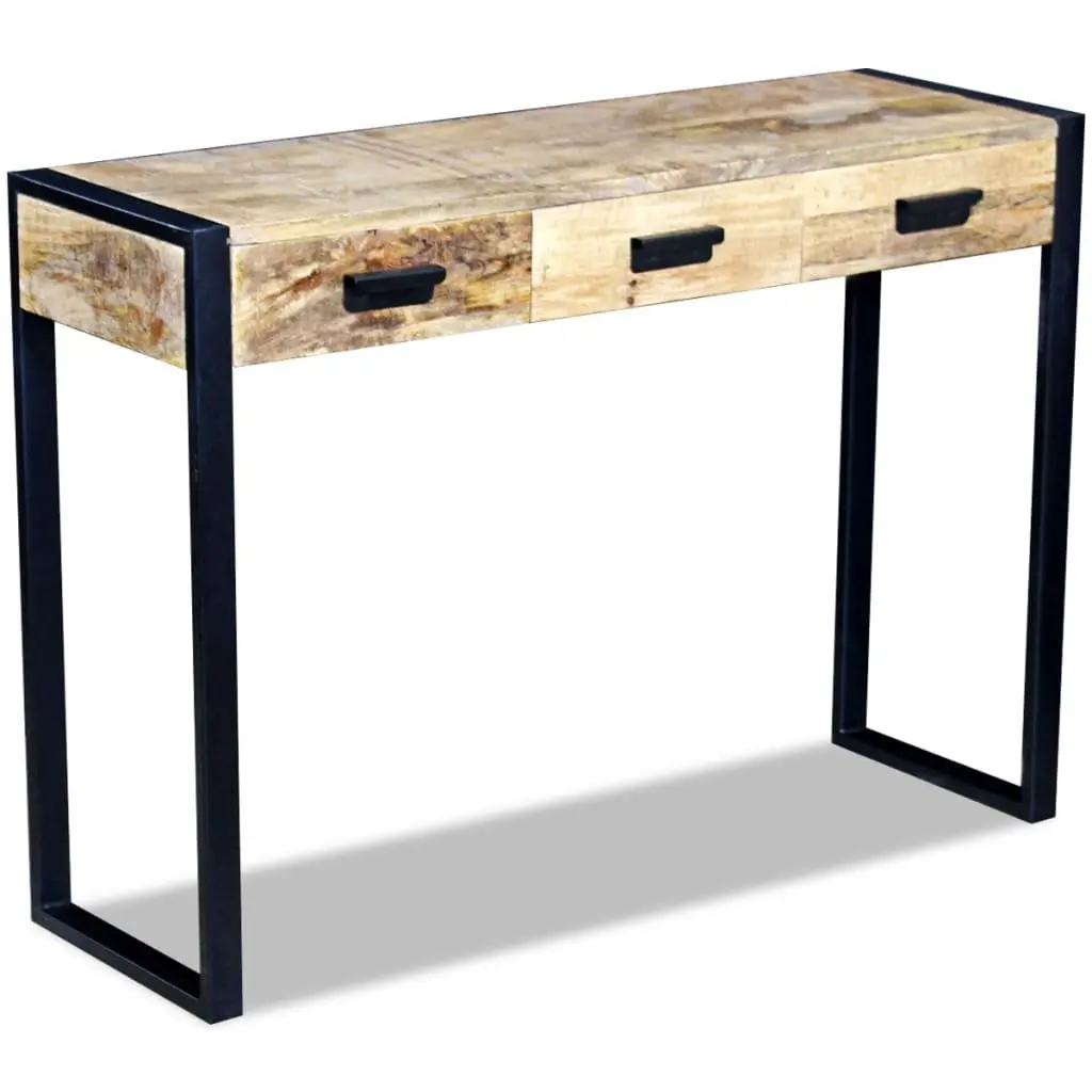 Console Table with 3 Drawers Solid Mango Wood Industrial Style End Table