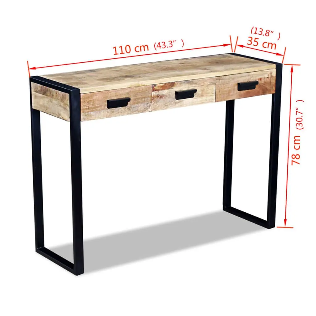 Console Table with 3 Drawers Solid Mango Wood Industrial Style End Table