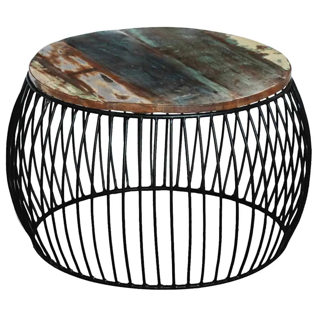 Round Coffee Table Solid Reclaimed Wood Vintage Handmade Side Table Brown 68cm