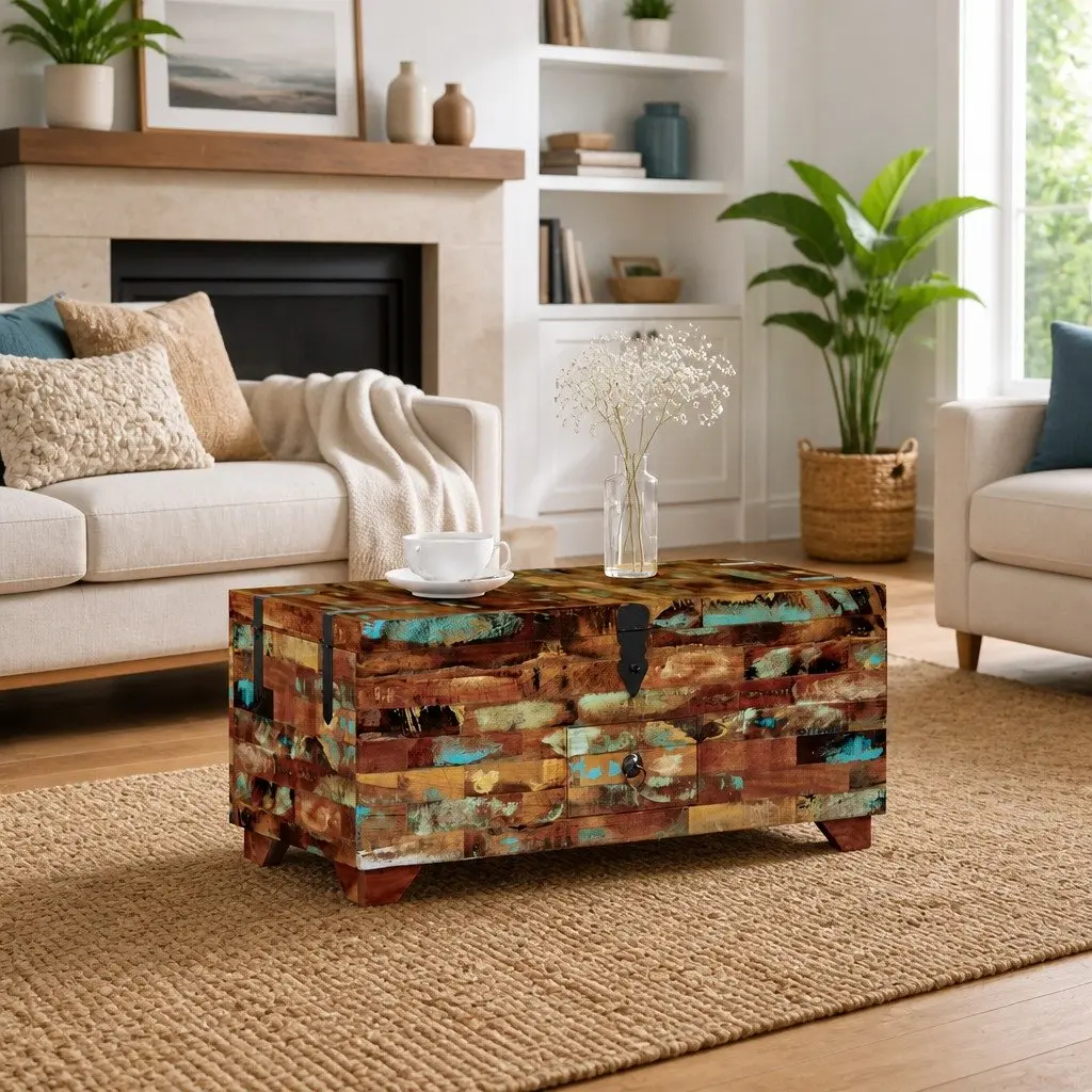 Coffee Table Chest Box Antique Style Brown 80x40x35cm Solid Reclaimed Wood