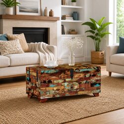 Reclaimed Wood Coffee Table Chest with Storage 80x40x35cm