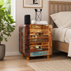 Solid Reclaimed Wood Nightstand with 2 Drawers in Brown