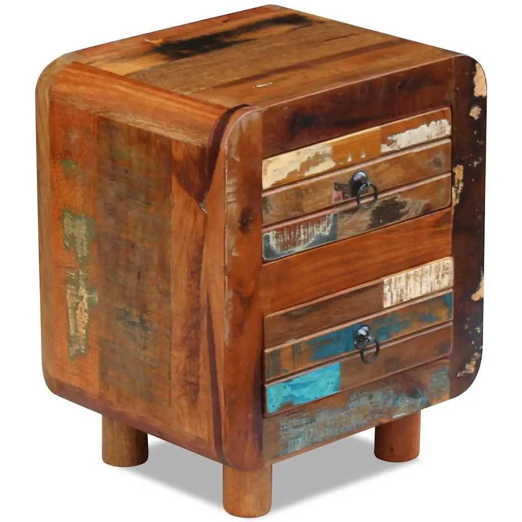 Solid Reclaimed Wood Nightstand with 2 Drawers in Brown
