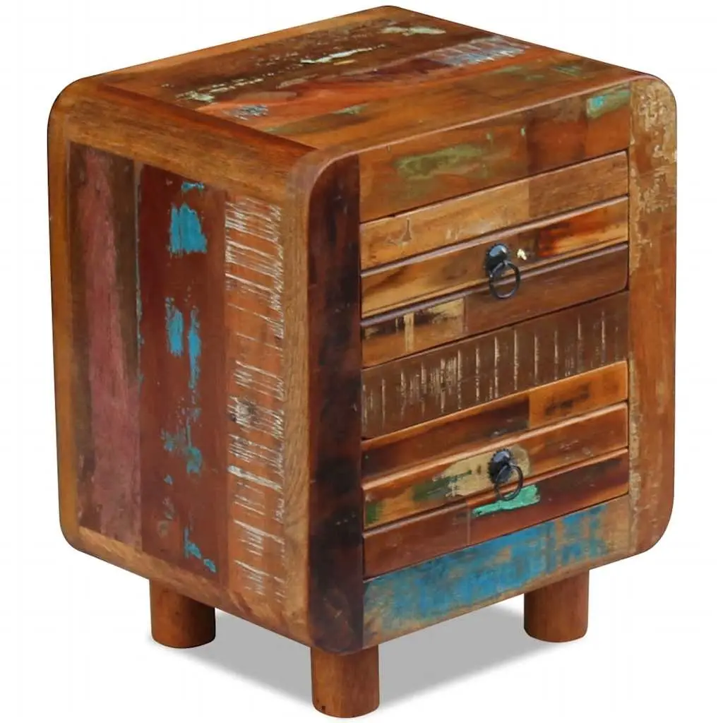 Solid Reclaimed Wood Nightstand with 2 Drawers in Brown