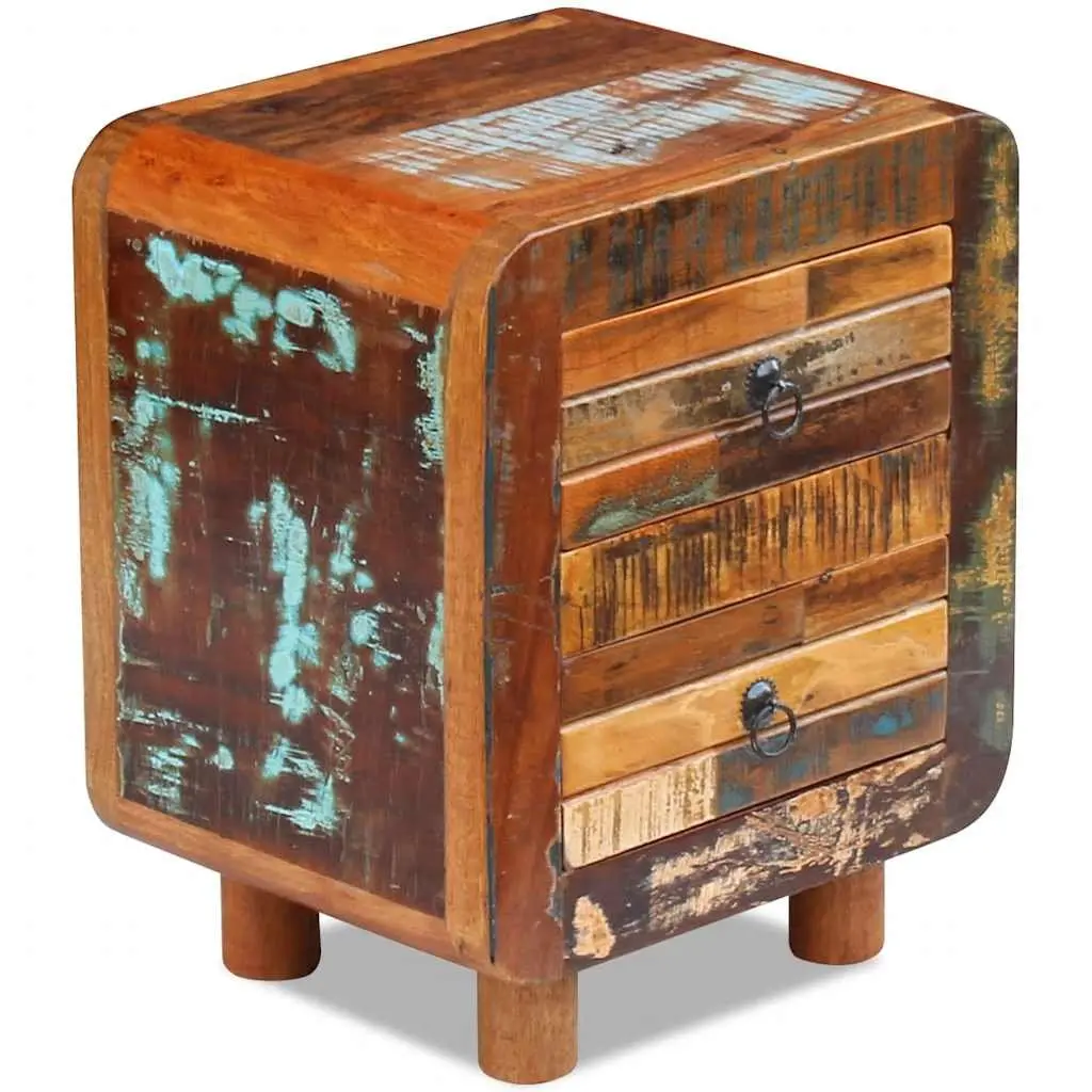 Solid Reclaimed Wood Nightstand with 2 Drawers in Brown