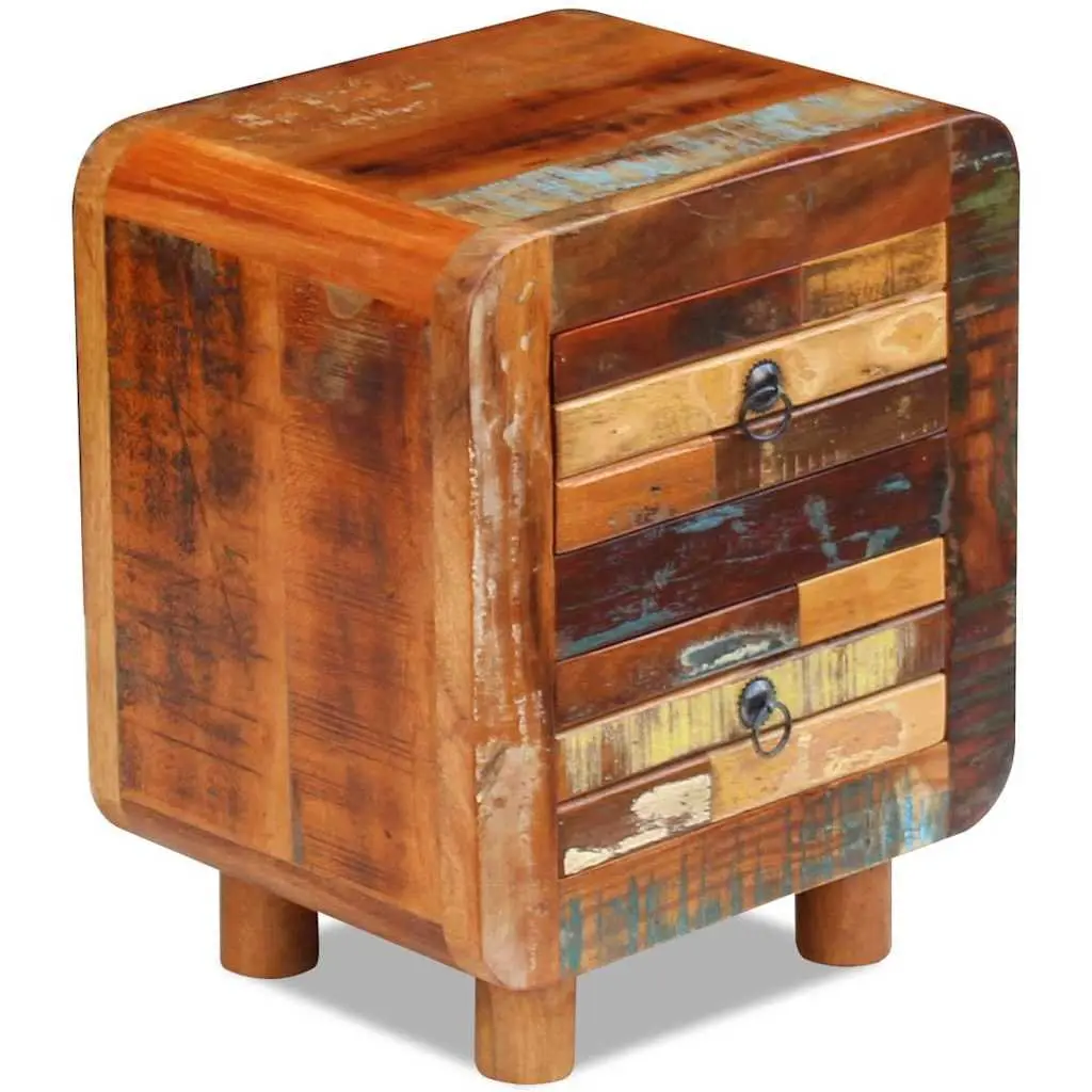 Solid Reclaimed Wood Nightstand with 2 Drawers in Brown