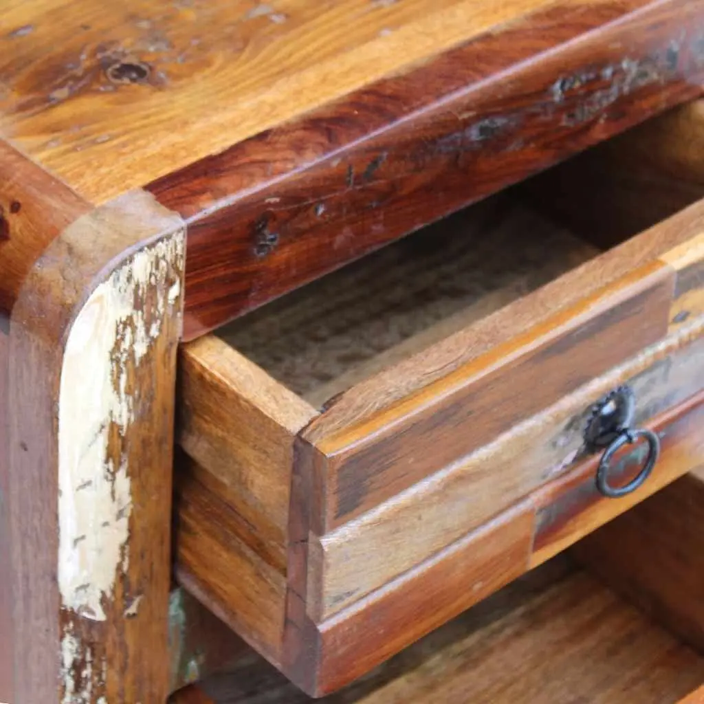 Solid Reclaimed Wood Nightstand with 2 Drawers in Brown