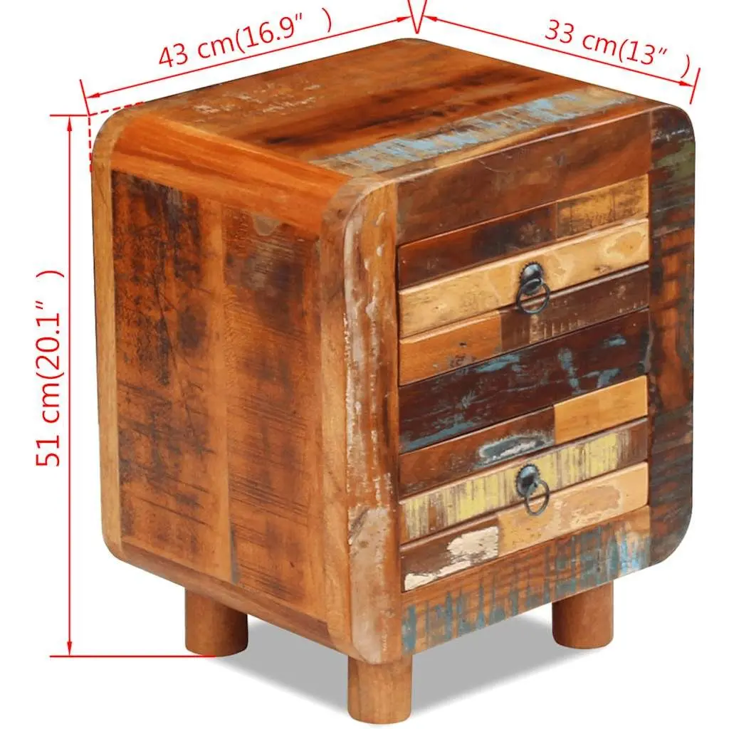 Solid Reclaimed Wood Nightstand with 2 Drawers in Brown