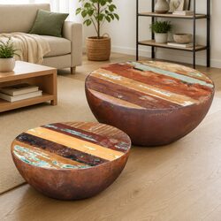 Bowl Shaped Coffee Table Set in Reclaimed Wood