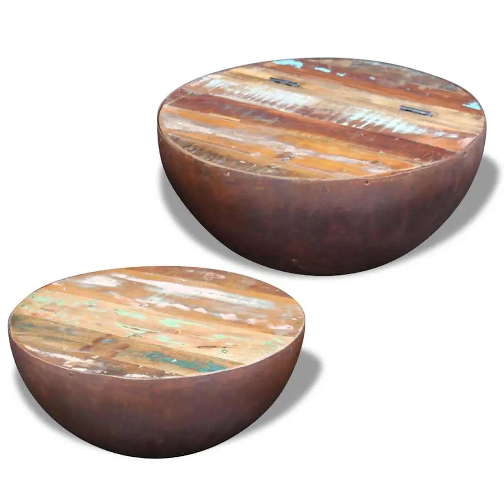 Bowl Shaped Coffee Table Set in Reclaimed Wood