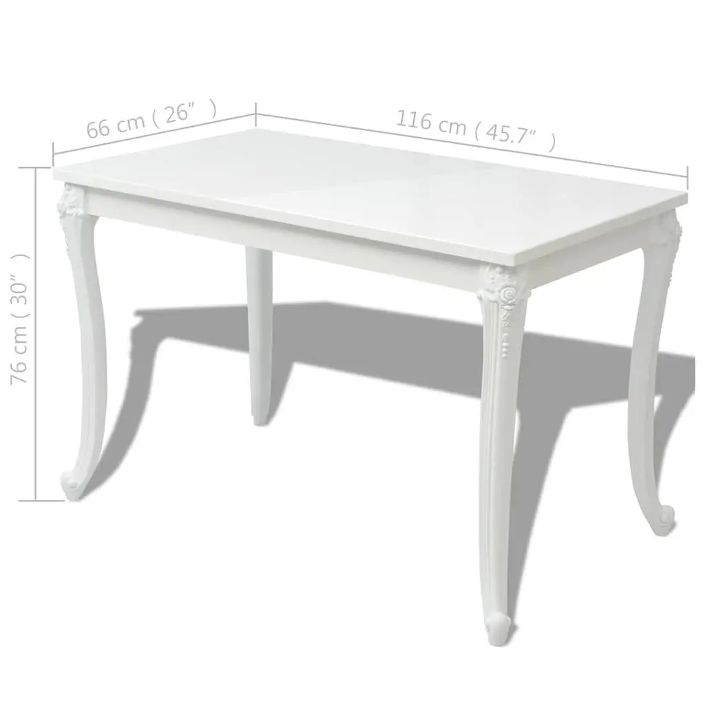 Dining Table High Gloss White 116x66x76 cm MDF Plastic