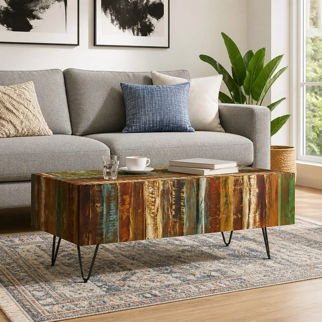 Coffee Table Solid Reclaimed Wood Living Room Accent Furniture Handmade Retro