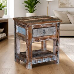 Solid Reclaimed Wood End Table with Drawer
