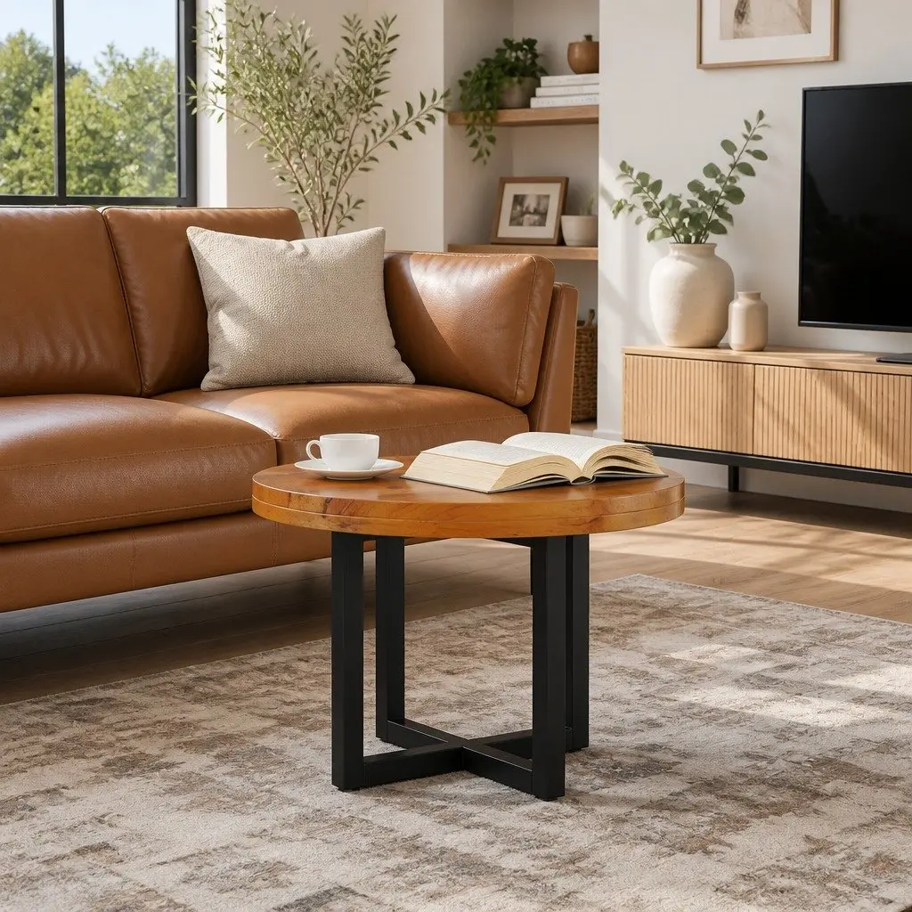 Round Coffee Table with Teak and Mango Wood