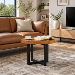 Round Coffee Table with Teak and Mango Wood