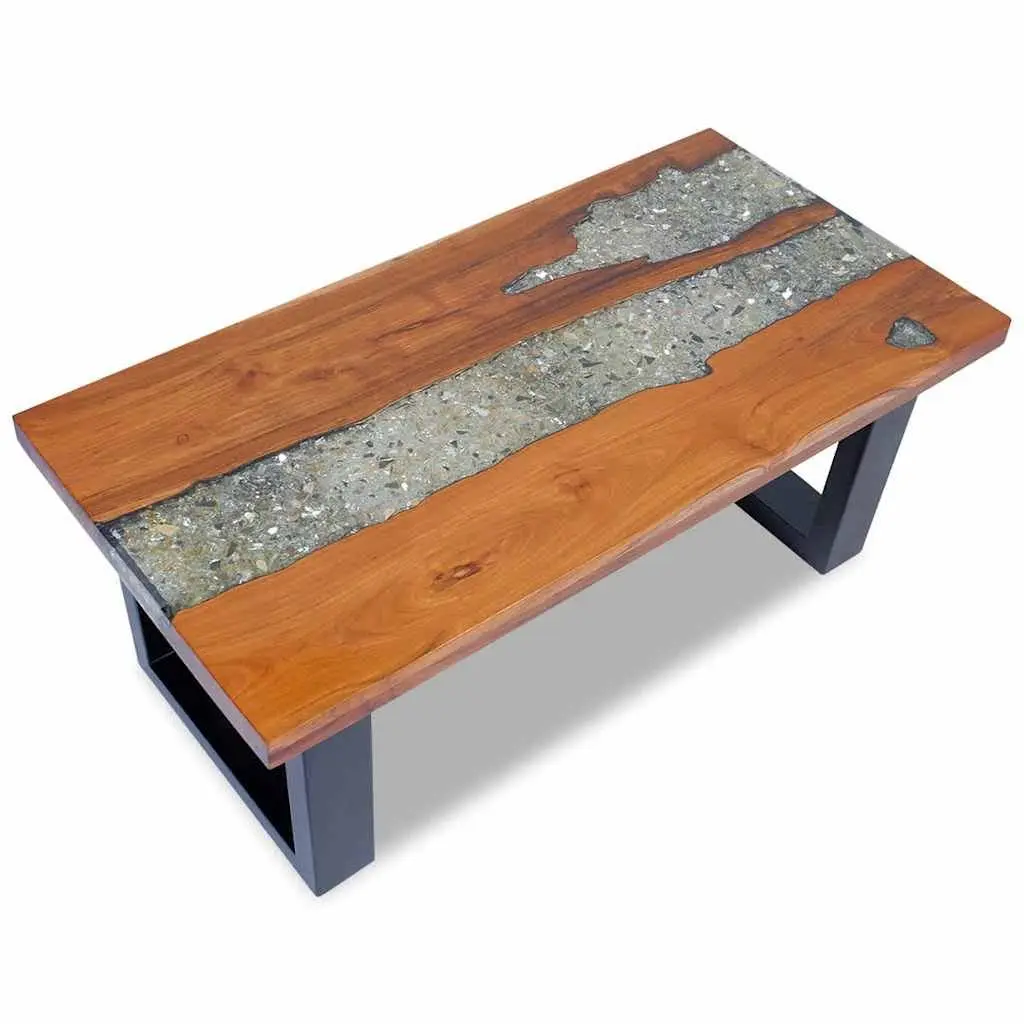 Coffee Table Rectangular Teak Mango Wood Resin 100x50cm